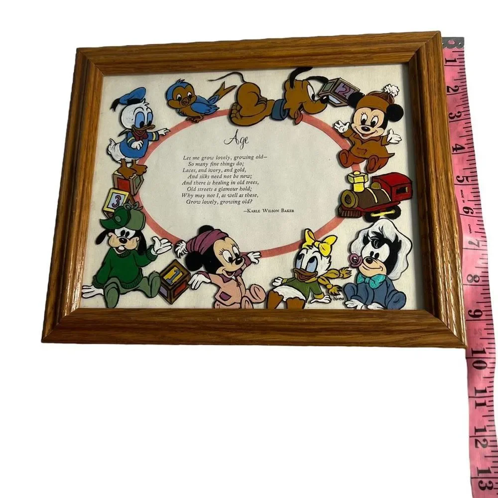 Nursery Decor Wall Hanging Framed Poem With‎ Hand Painted Disney Babies 9.5